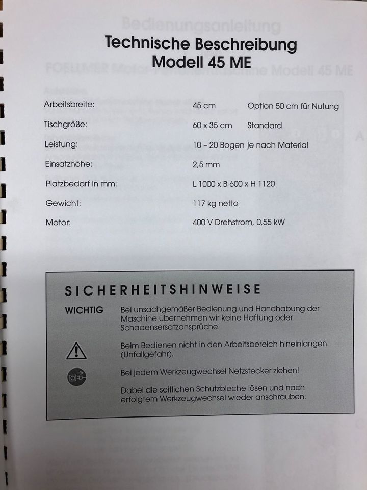 Foellmer 45 ME elektrische Nutmaschine, Perforiermaschine in Köln