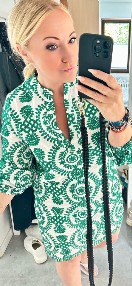 Boho Tunika Kleid bestickt embroidered M 38 neu weiß grün in Ulm
