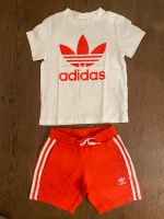 Sportset Adidas Shorts Shirt weiß orange 1x getragen Gr 116 Stuttgart - Stuttgart-Süd Vorschau