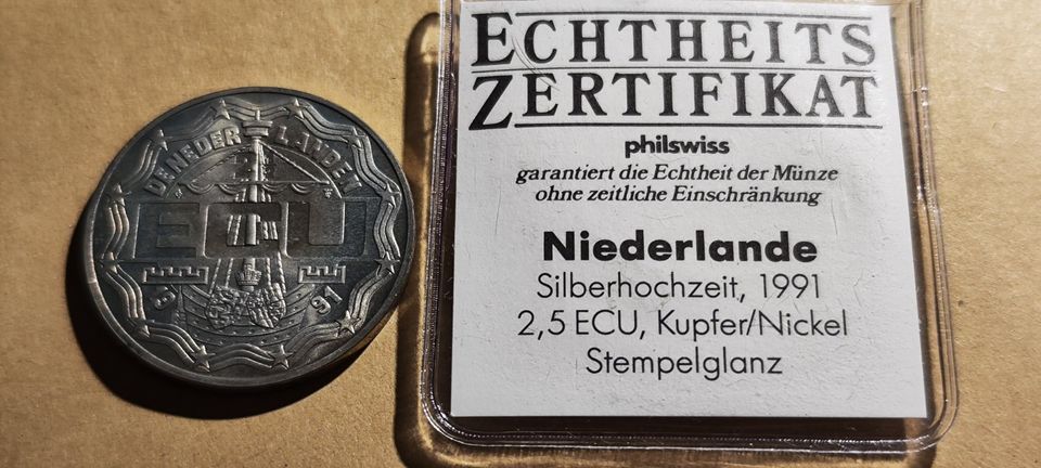 Niederlande 2,5 ECU 1991 Silberhochzeit Gedenkmünze Münze in Braunfels
