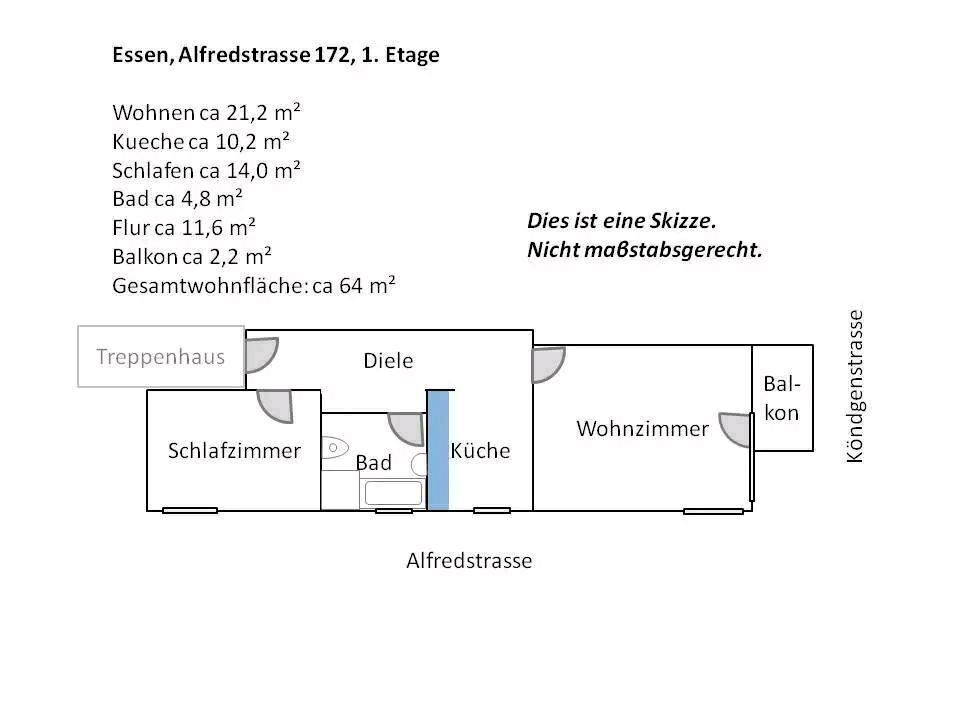 2,5-Raum-Wohnung in Essen-Rüttenscheid an Einzelperson in Essen