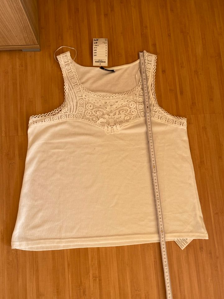 Damen Tanktop Gr.XXL/44 Creme Spitze Top breite Träger Schwarz in Peine