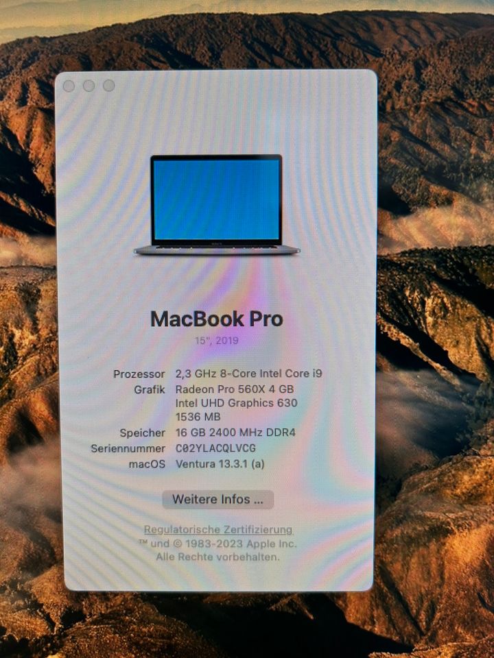 MacBook Pro 2019 i9 Radeon Pro 560X 4 GB 16GB RAM in Neuenburg am Rhein