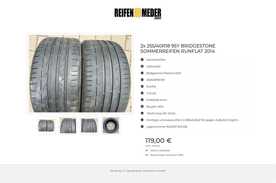 2x 255/40R18 95Y BRIDGESTONE SOMMERREIFEN RUNFLAT 2014 #16QV in Bad Tölz