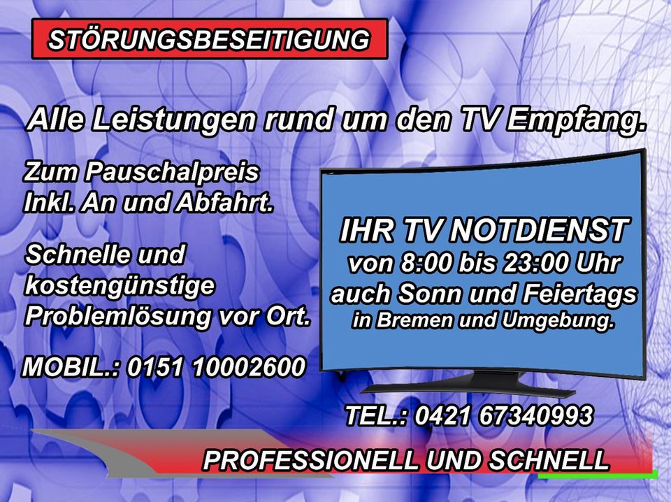 SAT TV- Satellitenanlagen und Kabel-TV Bremen u. Umgebung in Bremen
