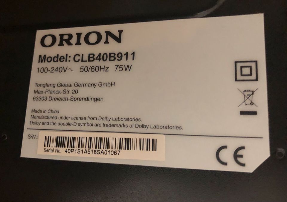 40 Zoll Fernseher von ORION an Selbstabholer zu verkaufen in Bergisch Gladbach