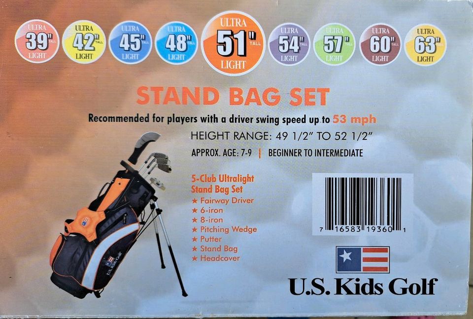 Stand Bag Set 51 inch (7-9J.) U.S. Kids Golf, OVP, Neuwertig!!! in Bergkamen