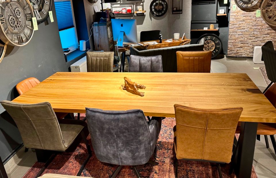 Eiche Esstisch 240 cm Echtholz 4 cm massiv Holz Tisch geölt Eichenholz mit Gestell schwarz massiver Holztisch Konferenztisch Schreibtisch NEU in Schwalmtal