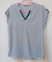 Kurzarm-Bluse mit Print weiß blau 38/40 ✅️ mit Schlitzen 15 € Bayern - Waal Vorschau
