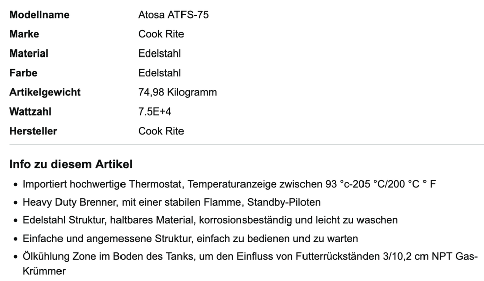 44KW Profi Hochleistungs Fritteuse ATOSA Propan Gas ATFS-75 in Dresden
