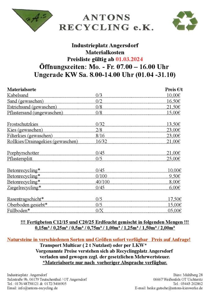 Beton, Sand, Kies, Splitt, Erde, Schotter, Rasenntragschicht in Teutschenthal