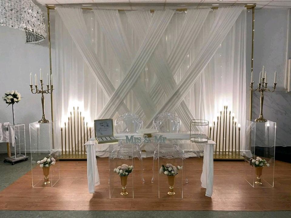 ✨️ Deko Verleih Plexiglas Tisch Vorhang Set Verlobung Hochzeit Nisan Verleih ✨️ in Wipperfürth