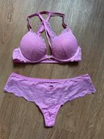 Hunkemöller Dessous Set Push Up BH 75A String Slip M pink Spitze Hessen - Groß-Gerau Vorschau