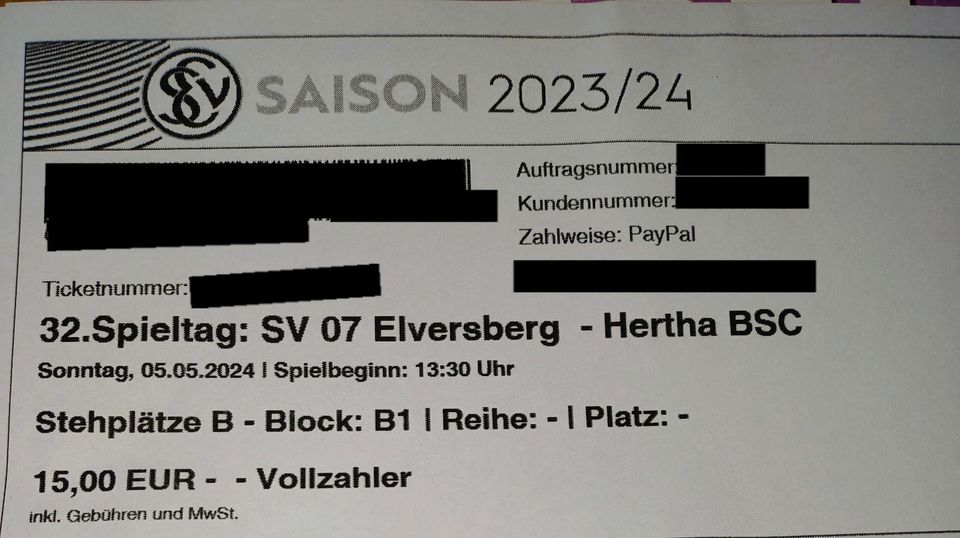 2 Stehplatztickets SV Elversberg - Hertha BSC im Block B1 in St. Wendel