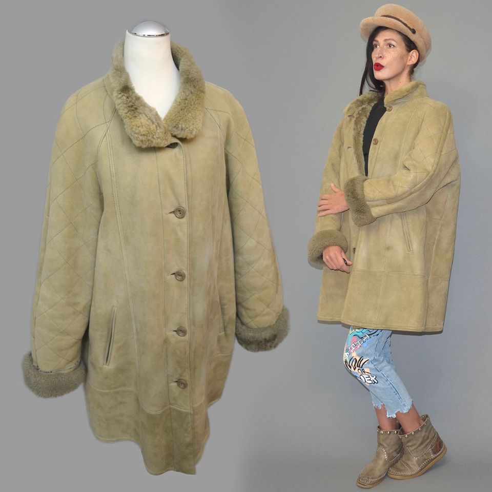 Vintage gewachsenes Lammfell Mantel Stickerei Parka Shearling XL in Leipzig