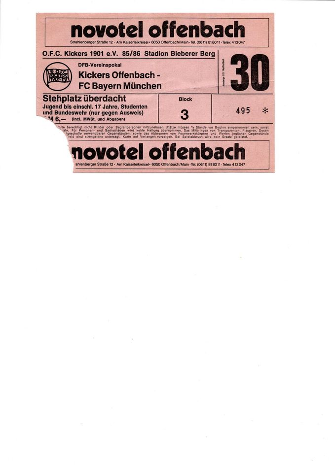 Alte Bundesligaeintrittskarten 85/86 in Bischofsheim