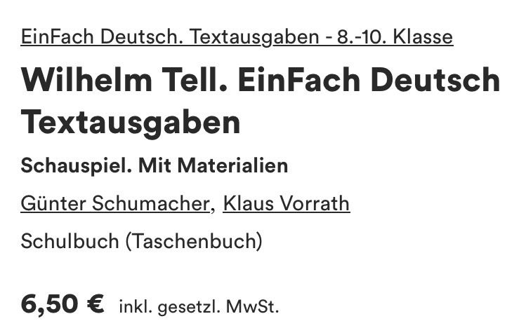 NEU Friedrich Schiller „Wilhelm Tell“ Taschenbuch, Lektüre,14 St. in Saarbrücken