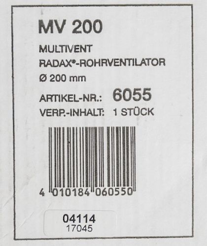 Helios Multivent Rohrventilator MV 200, NEU in Holle