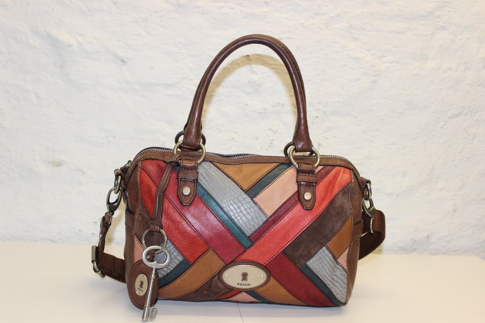 FOSSIL Maddox Dark Patchwork Tasche Leder Umhöngetasche Bunt Rot in Duisburg