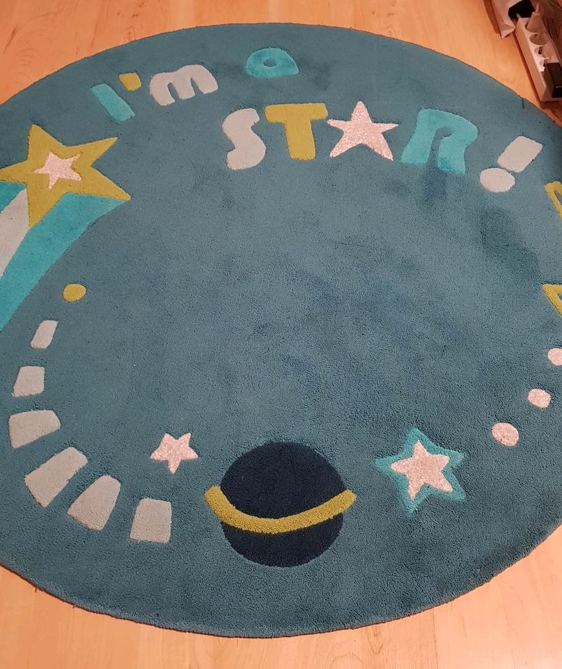 Kinder Teppich rund türkis mit leuchtenden Sternen "I am a Star!" in Fürth