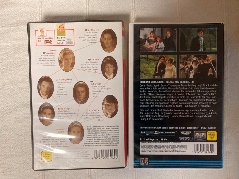 2 VHS-Kassetten: Emma und Sinn und Sinnlichkeit von Jane Austen in Illingen