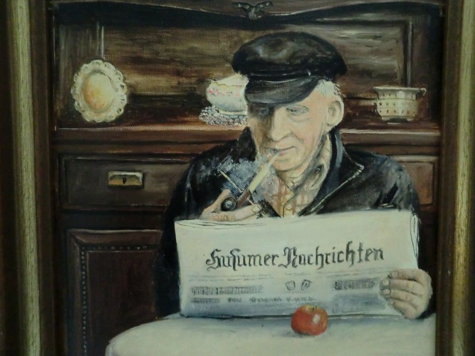 Gemälde von Renate Ziesemer - Mann mit Zeitung *signiert von 1985 in Mildstedt