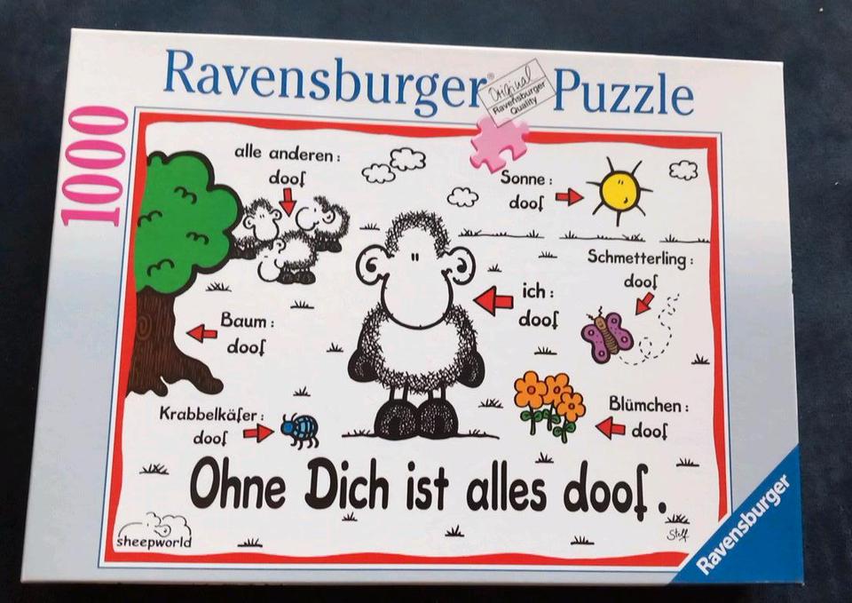 3x 1000 Teile Puzzle; 2x Sheepworld, 1x Leuchtpuzzle in Wülfrath