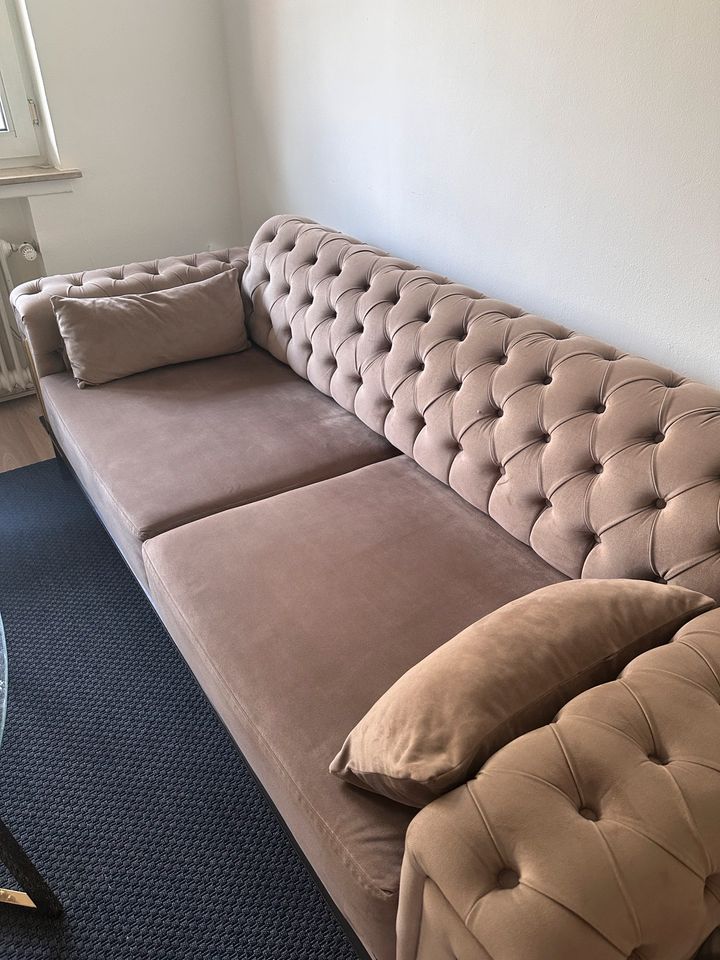 3 sitzer + 1 Sessel chesterfield braun beige in Bottrop