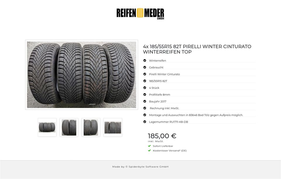 4x 185/55R15 82T PIRELLI WINTER CINTURATO WINTERREIFEN TOP #7106 in Bad Tölz