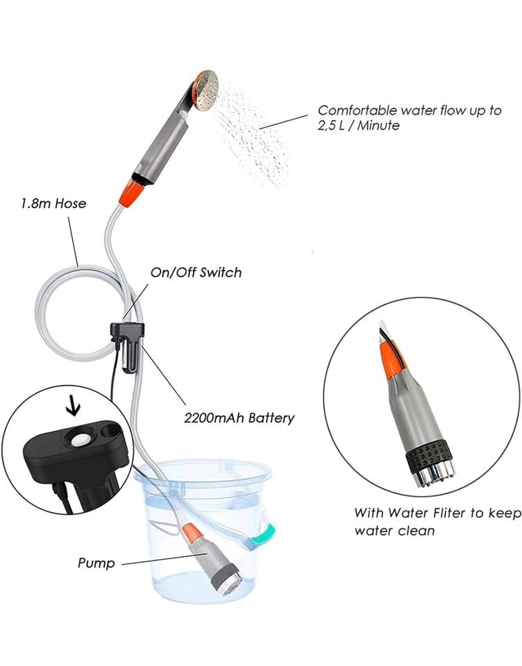 Camping Outdoor Dusche mit Pumpe, tragbar USB, Akku in Erlangen