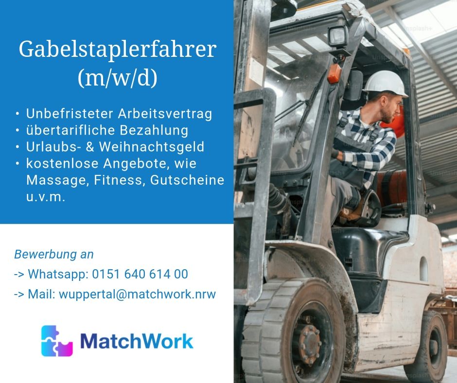 16,- €/Std. - sofort starten - Gabelstaplerfahrer (m/w/d) in Wuppertal