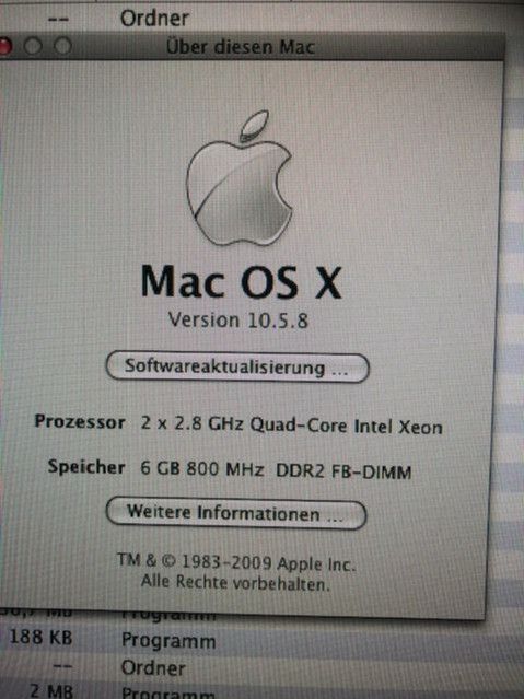 Mac Pro 3.1 Quad Core Intel Xeon 2x 2,8 GHz mit OS X 10.5.8 in Buttenwiesen