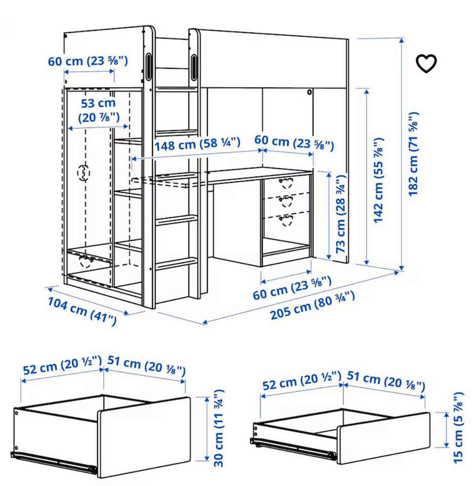 Hochbett mit Schreibtisch in Münchehofe