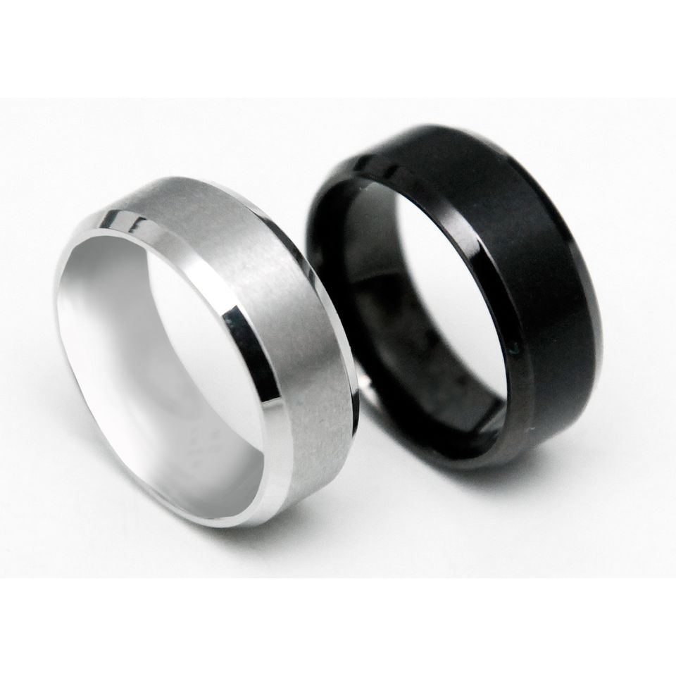 2 Edelstahl Ringe Partnerringe Bandring silber schwarz Gr 60 19mm in Berlin