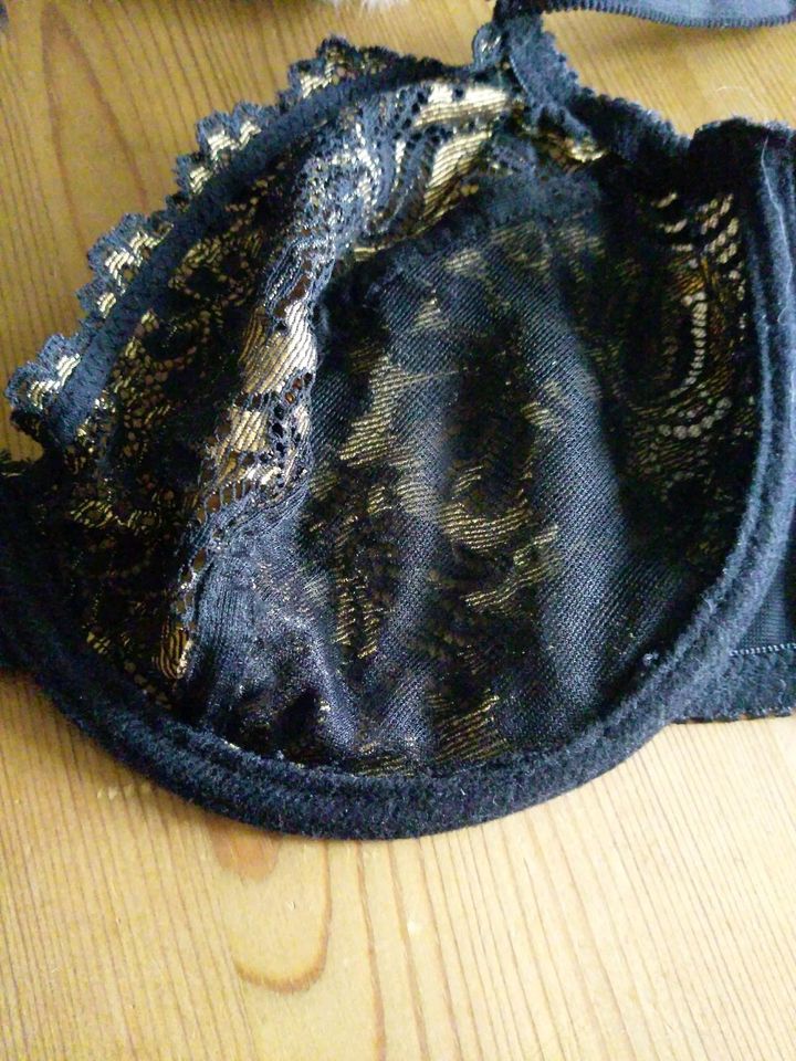 Neu Bra/BH,Slip mit Strumpfhalter, 75 C/S, schwarz-gold in Kiel