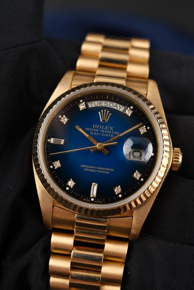 Rolex Day-Date 36 18038 Yellow Gold, Blue Vignette Diamond Dial in Ulm