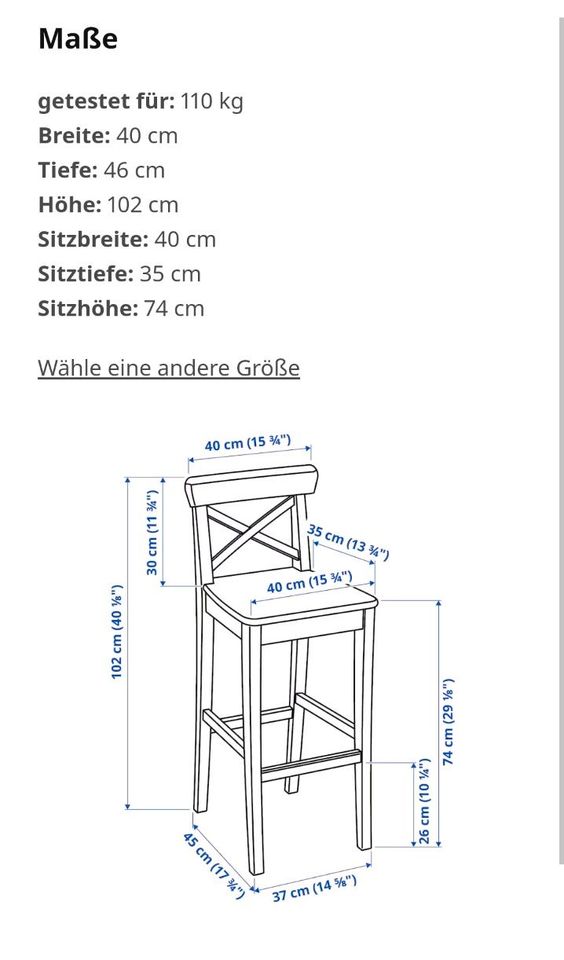 IKEA INGOLF - Barhocker / Barstuhl - weiß - 74cm Sitzhöhe - in Rickling