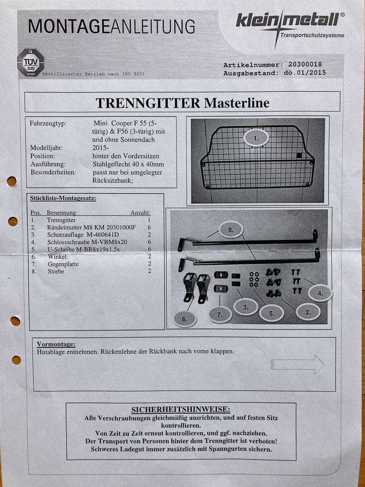 Masterline Trenngitter von Kleinmetall GmbH für Mini Cooper in Bad Honnef