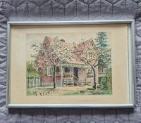 Bild im Rahmen "Haus mit Obstbäume" von August Groß - 30x21 cm Hessen - Borken Vorschau