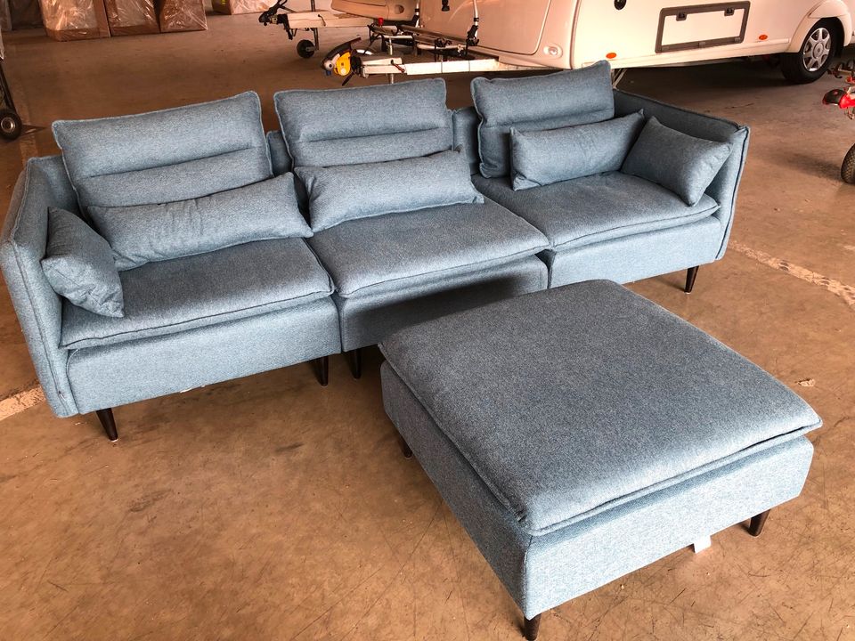 Ecksofa im skandinavischen Stil in Struktur weich "Blau" Neu in Dresden