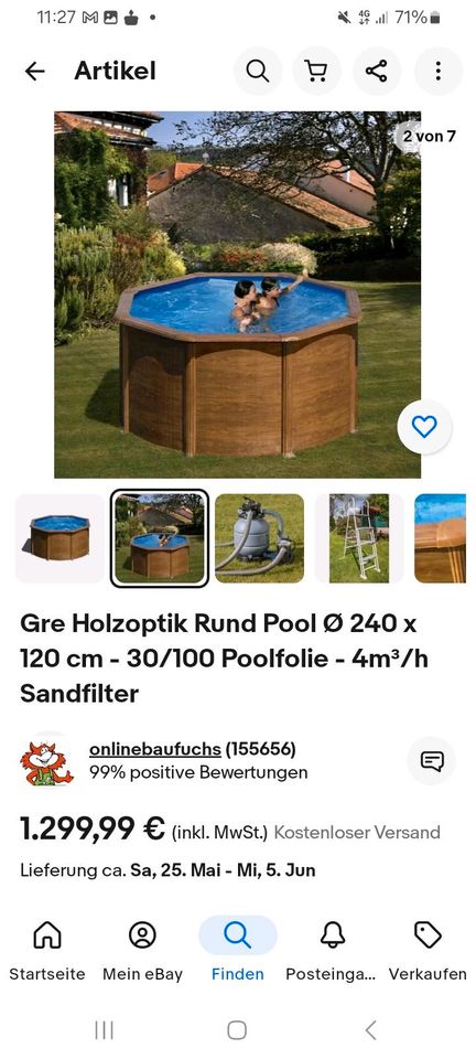Holzoptik Rund Pool 240×120 cm,Sandfilter,Tausch möglich in Borchen
