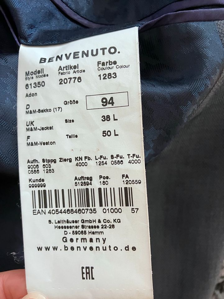 Benvenuto Anzug dunkelgrau (Hose 94 & Sacko 94) slim fit in Dornstetten