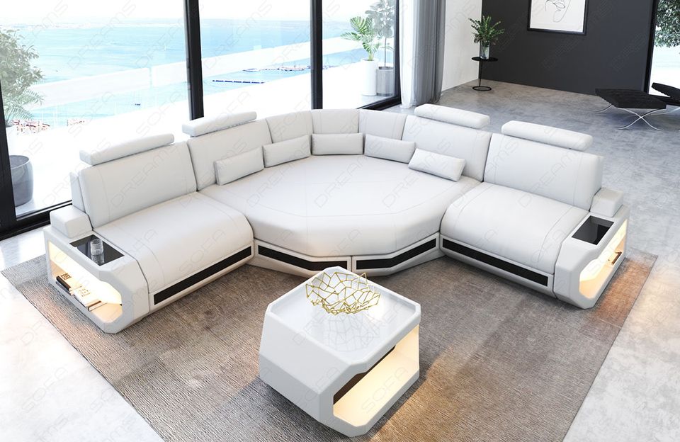 Leder Ecksofa Asti Mini mit großer Relax Ecke und LED Beleuchtung in Berlin