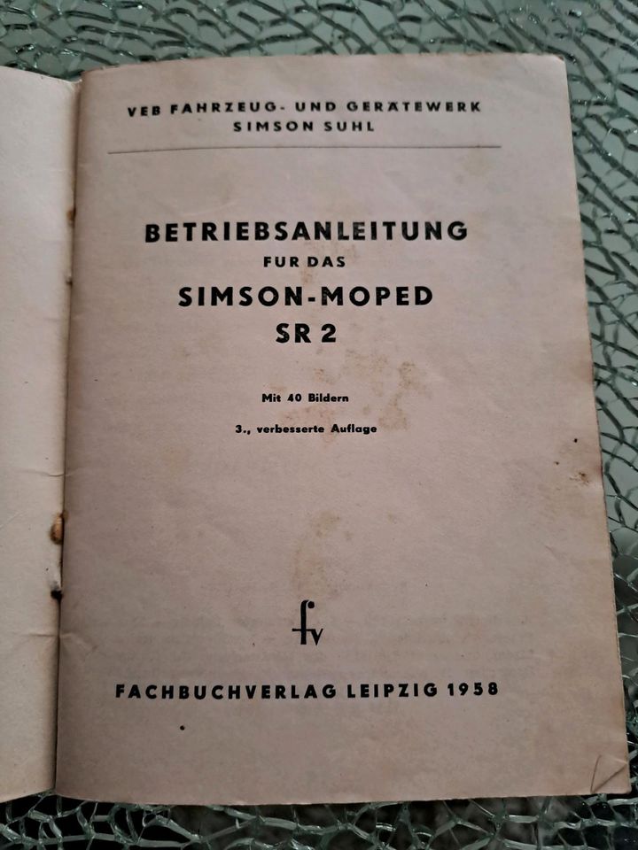 Simson sr2 Betriebsanleitung original 1958 in Hohnstein