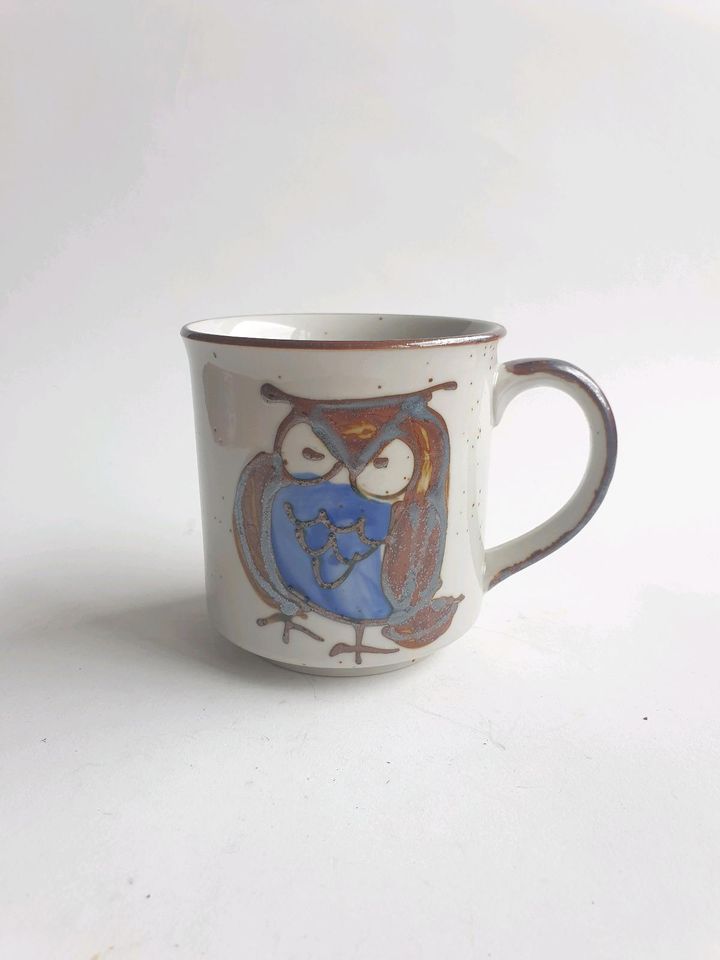 Tasse Eule Vintage Blau Braun Becher 300ml FundGlueck in München