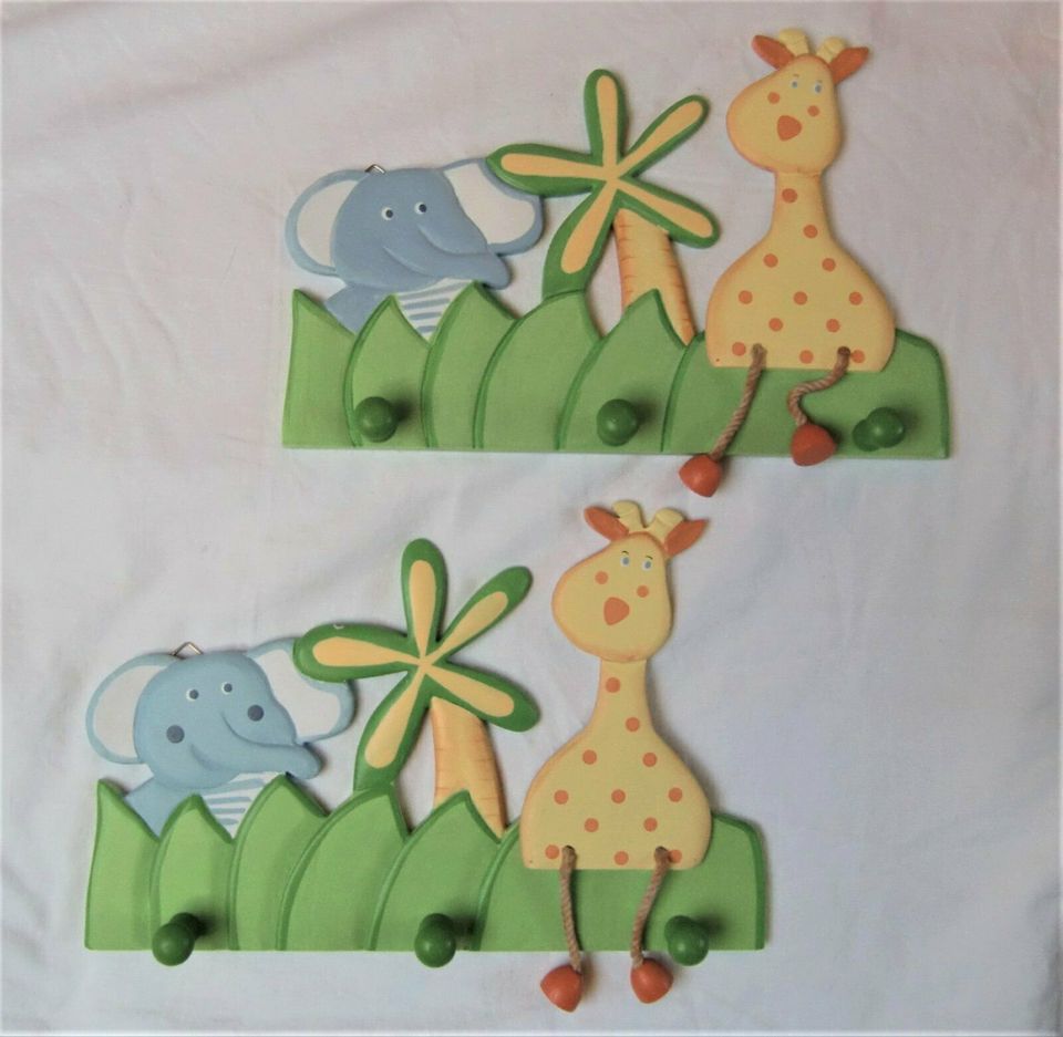 Garderobe mit 3 Haken fürs Kinderzimmer, "Giraffe & Elefant", Neu in Reinfeld