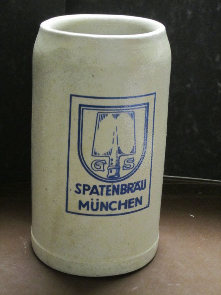 Bierkrug, Maßkrug Steinzeug Spatenbräu München in Münchberg