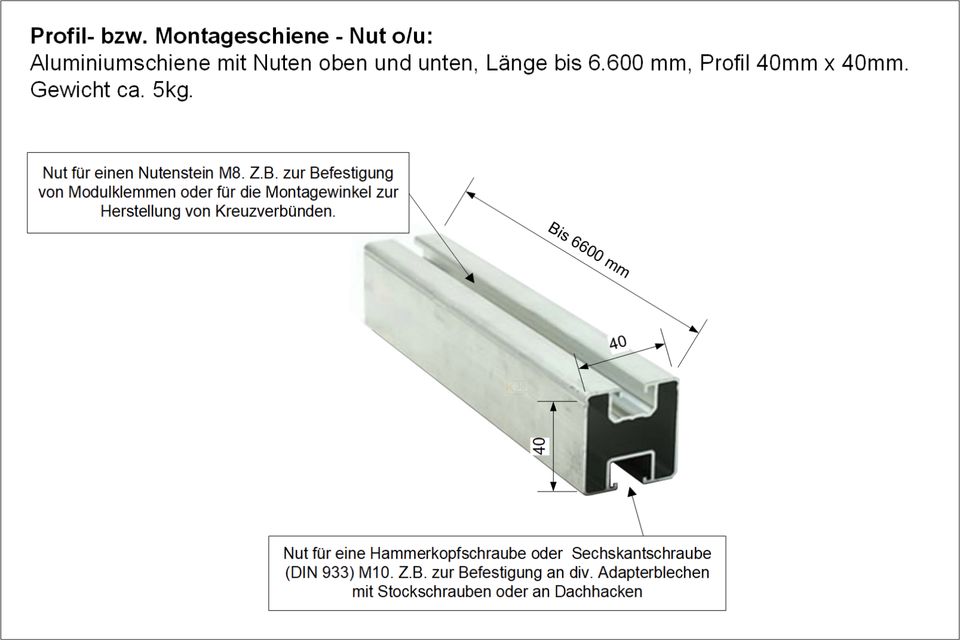 Montagematerial für Photovoltaik Solarmodule Profile Kleinteile in Wuppertal