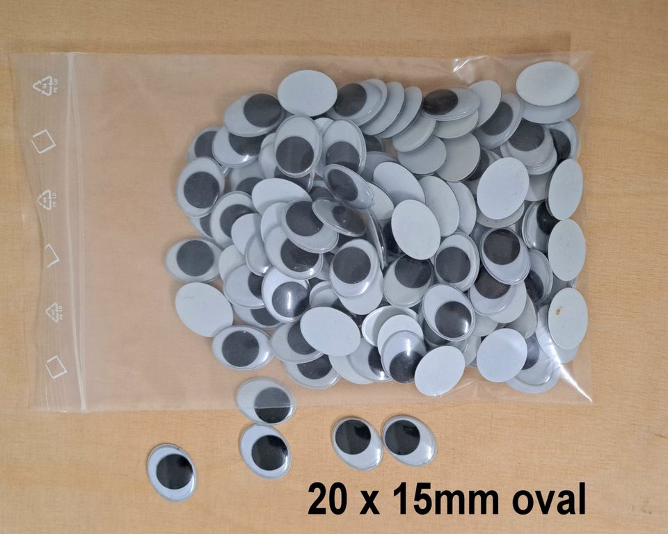 100 ovale Wackelaugen zum Kleben 15 x 20 mm, Superpreis! neu in Klausdorf