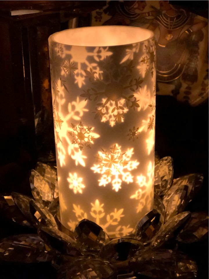 Elambia 3 Kerzen aus Glas Spiegeleffekt Schneeflocke in Straubing
